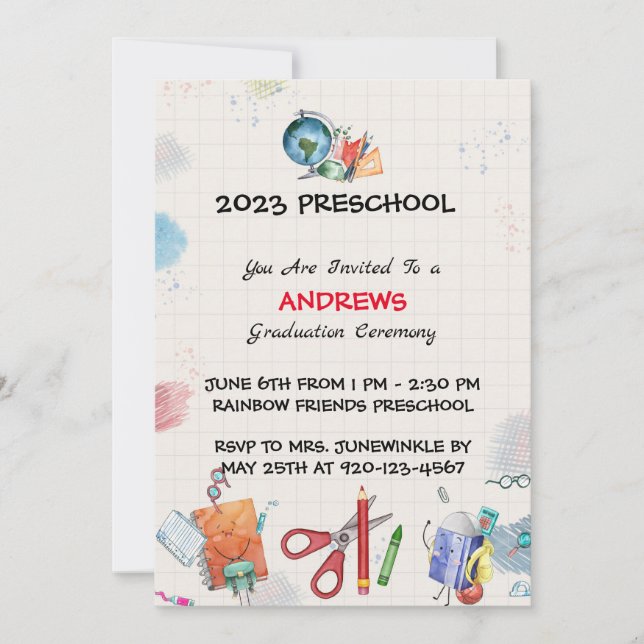 Prek Graduation Graph Paper  Invitation (Front)