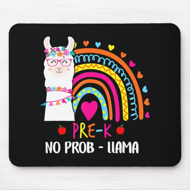 PreK No Prob Llama Teacher Rainbow Back To School  Mouse Pad (Front)