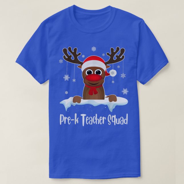 Prek Teacher Squad Xmas Reindeer Santa Hat Christm T-Shirt (Design Front)