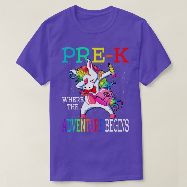 PreK Where The Adventure Begins Unicorn  T-Shirt (Design Front)