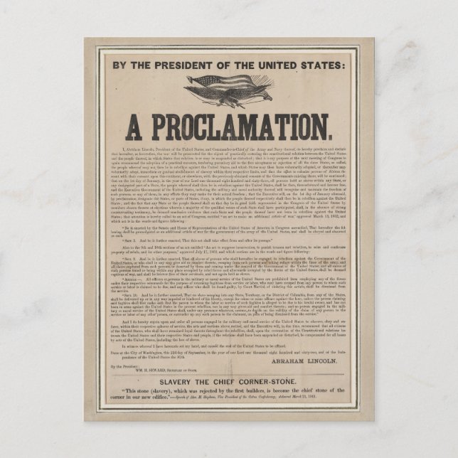 Preliminary Emancipation Proclamation Broadside Postcard (Front)