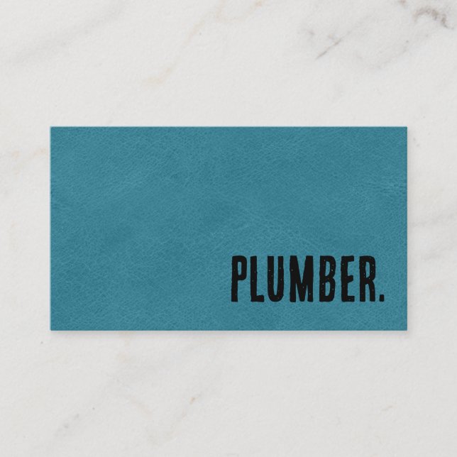 Premier Blue Faux Leather Plumber Business Card (Front)