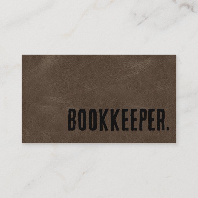 Premier Brown Faux Leather Bookkeeper Business Card (Front)