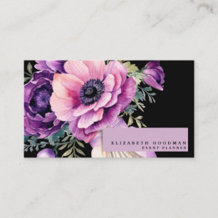 Premier Pink Purple Floral Black Business Cards