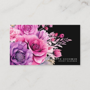 Premier Pink Purple Floral Black Business Cards