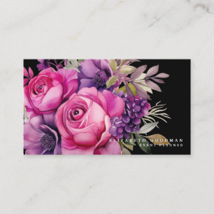 Premier Pink Purple Floral Black Business Cards