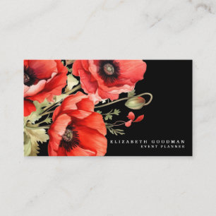 Premier Red Poppies Black Business Cards