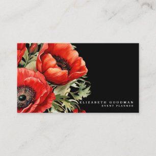 Premier Red Poppies Black Business Cards