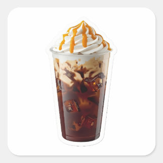 Premium 3D Iced Coffee with Caramel Drizzle Sticke Square Sticker