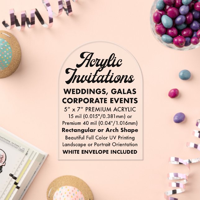 Premium 40 Mil Arched Clear Acrylic Invitation (Insitu (Celebration))
