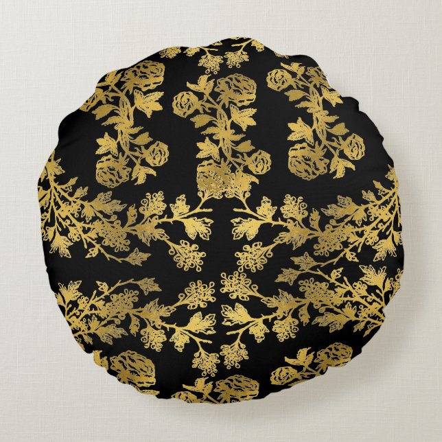 Premium Aesthetic Golden Floral pattern Round Cushion (Back)