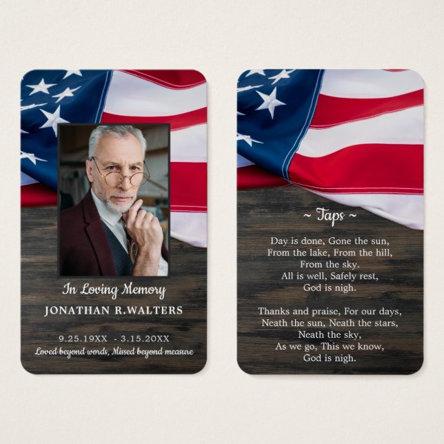 Premium American Flag Photo Memorial Prayer Card (Front & Back)