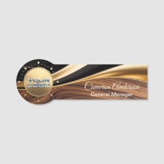 Premium Asymmetrical Wood Gold Name Tag