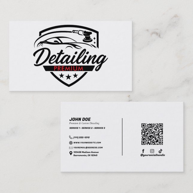 Premium Auto Car Detailing Body Shop Modern Sleek Business Card (Front/Back)