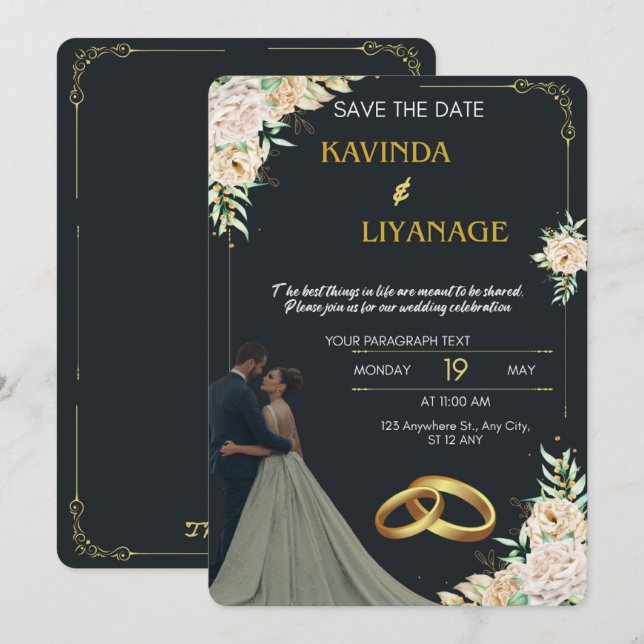 Premium Black And Gold Wedding Invitation (Front/Back)