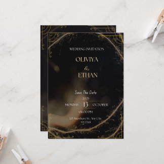 Premium Black And Gold Wedding Invitation