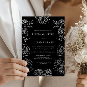 Premium Black And White French Roses Wedding Invitation