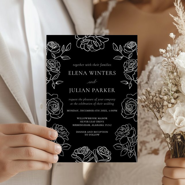Premium Black And White French Roses Wedding Invitation (Creator Uploaded)