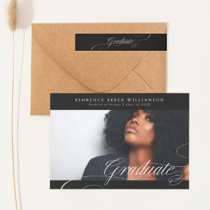Premium Black Calligraphy Photo College Graduation Announcement