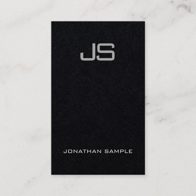 Premium Black Charming Monogram Vertical Plain Business Card (Front)