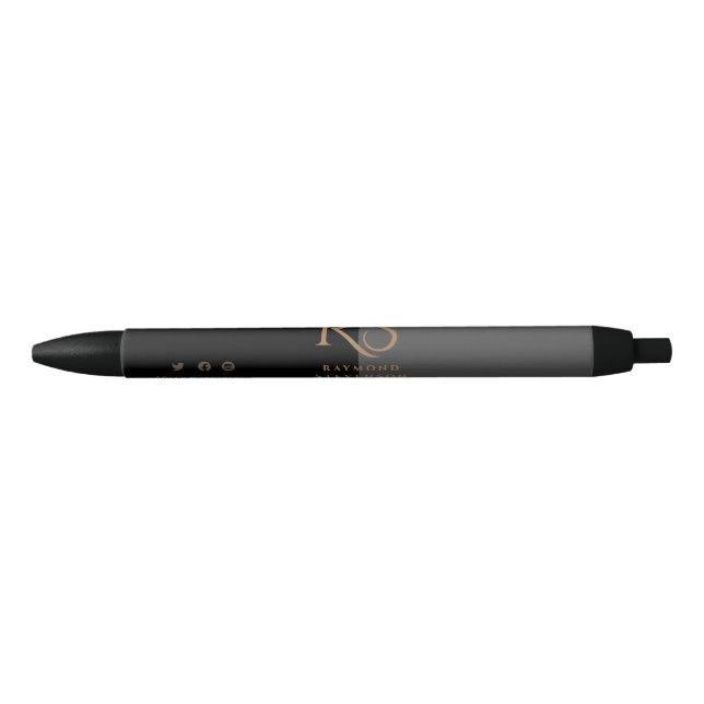 Premium Black Chic Gold Professional Monogram Ink Pen (Front)