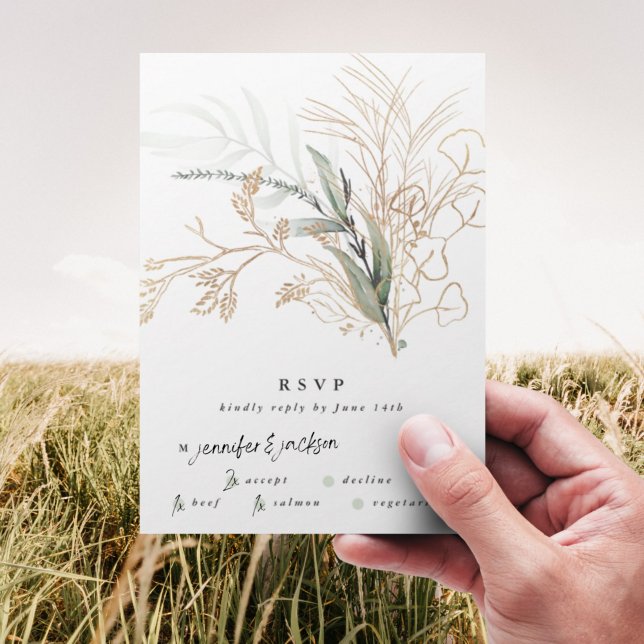Premium Black Gold Botanical Eucalyptus Wedding RSVP Card (Creator Uploaded)