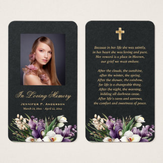 Premium Black Gold Floral Memorial Prayer Cards