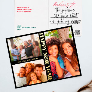 PREMIUM BLACK Gold HAPPY NEW YEAR MULTI Photo Foil Holiday Postcard