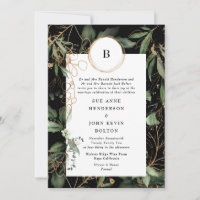 Premium Black Gold Monogram Botanical Eucalyptus