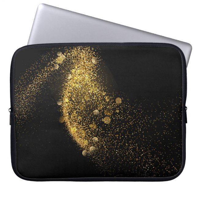 Premium Black Gold Tech Style Laptop Sleeve (Front)