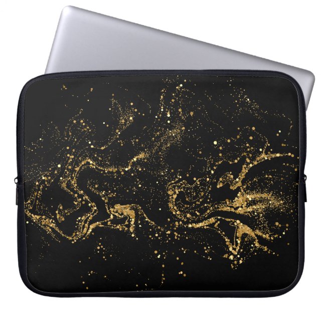Premium Black Gold Tech Style Laptop Sleeve (Front)