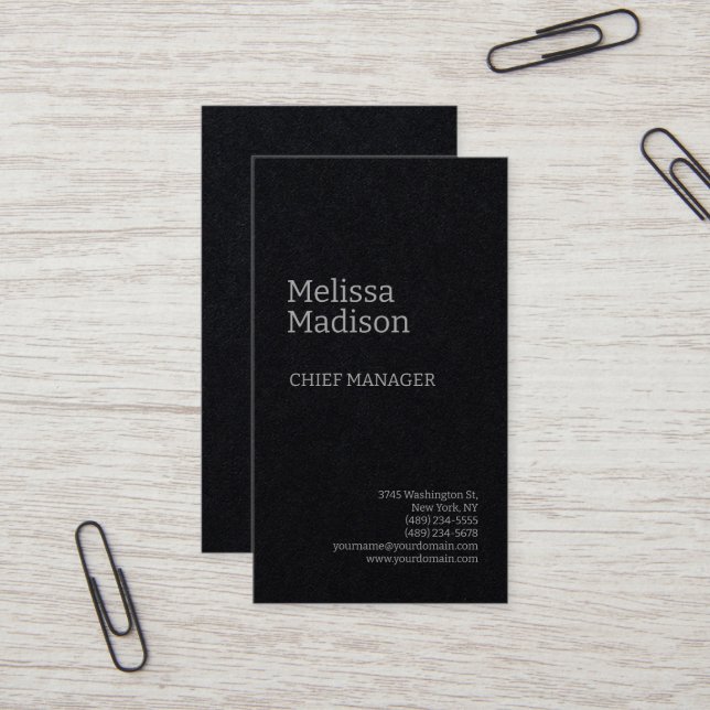 Premium Black Modern Minimalist Professional Chic Business Card (Front/Back In Situ)