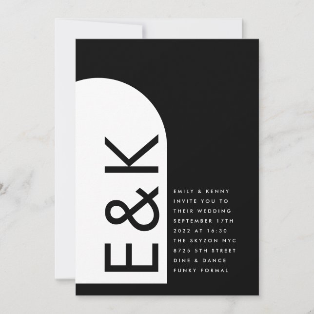 Premium Black Modern Monogram Boho Arch Wedding Invitation (Front)