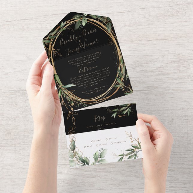 Premium Black Onyx | Boho Greenery | Eucalyptus | All In One Invitation (Tearaway)
