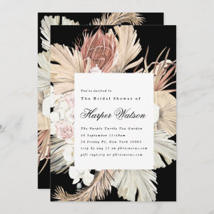 Premium Black Onyx Elegant Pampas Romantic Bridal Invitation