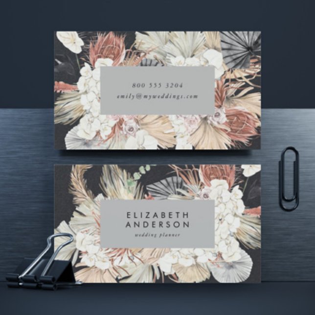 Premium Black Pampas Grass Floral Ultimate Grey Business Card (Creator Uploaded)