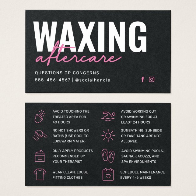 Premium Black Pink Waxing Aftercare Card  (Front & Back)