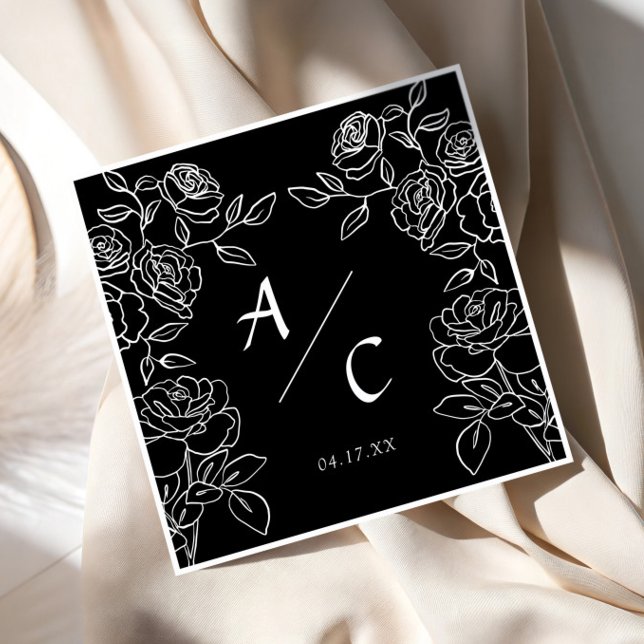 Premium Black & White French Roses Wedding Napkin (Creator Uploaded)