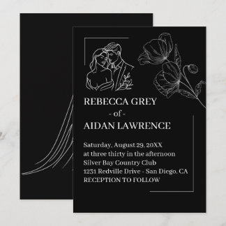 Premium Black White Overlay Marriage Photo Invitation