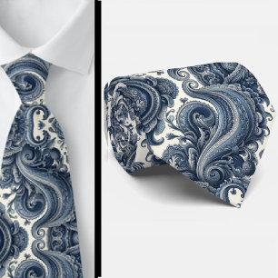 Premium Blue and White Paisley Neck Tie
