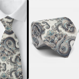 Premium Blue Gold and White Paisley Neck Tie