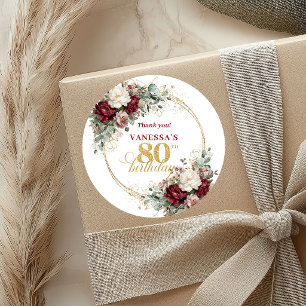 Premium Blush Burgundy 80th Birthday Stickers