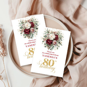 Premium Blush Burgundy 80th Birthday Thank You Card