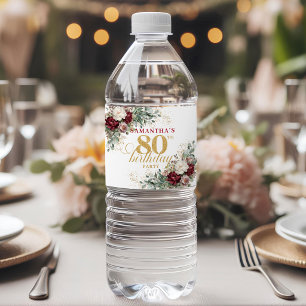 Premium Blush Burgundy 80th Birthday Water Labels