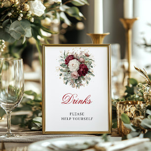 Premium Blush Burgundy Drinks Bridal Shower Sign