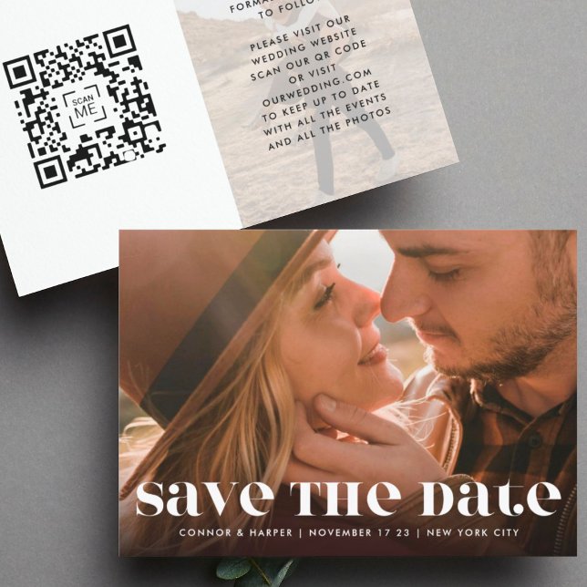 Premium Bold Modern QR CODE Text Two Photo  Save The Date (Creator Uploaded)