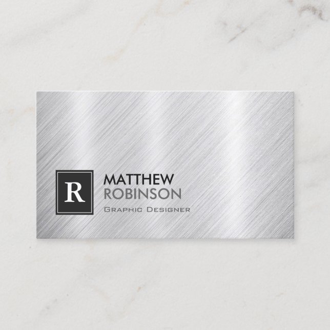 Premium Brushed Metal with Monogram Look Business Card (Front)