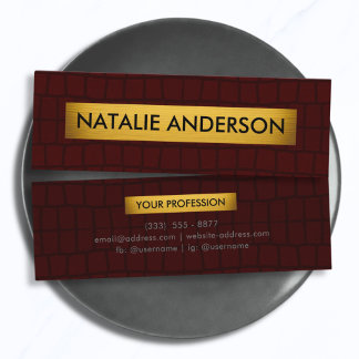 Premium Burgundy Crocodile Leather & Gold Mini Business Card