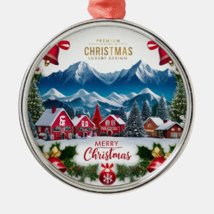 Premium Christmas Village Round Ornament 