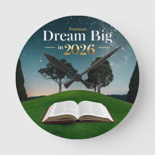 Premium Cosmic "Dream Big 2026" Round Acrylic Wall Clock